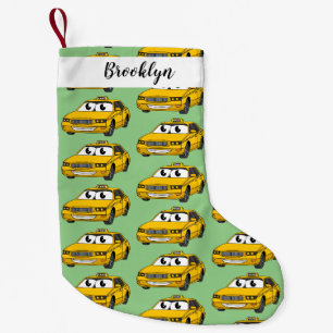 Petite Chaussette De Noël Caricature amusante de taxi jaune mignon