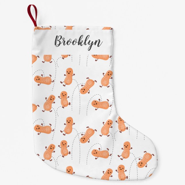 Petite Chaussette De Noël Caricature de cacahuètes joyeux sautillant personn (Devant)