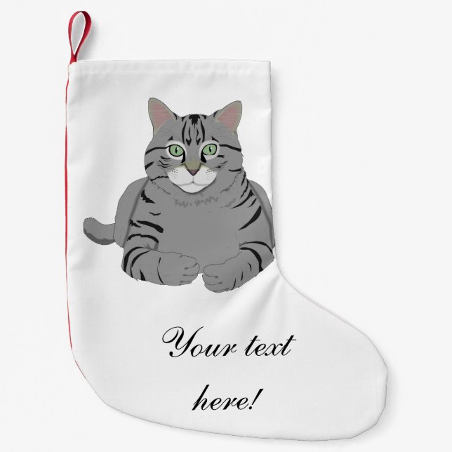 Petite Chaussette De Noël Caricature de chat gris (Devant)