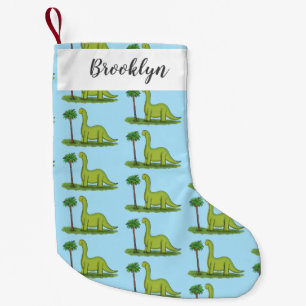 Petite Chaussette De Noël Caricature de dinosaure de brontosaurus vert migno