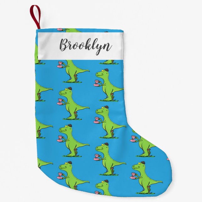 Petite Chaussette De Noël Caricature de dinosaure vert t rex (Devant)