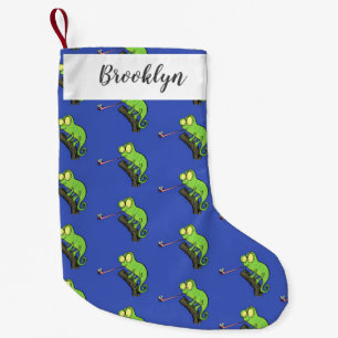 Petite Chaussette De Noël Caricature de lézard de caméléon vert joyeux