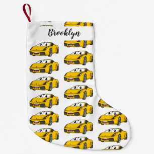 Petite Chaussette De Noël Caricature de voiture sport jaune joyeux