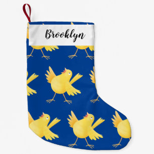 Petite Chaussette De Noël Caricature d'oiseau canari jaune chantant mignon