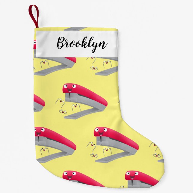 Petite Chaussette De Noël Caricature en agrafeuse rouge pâle (Devant)