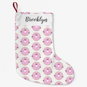 Petite Chaussette De Noël Caricature joli beignet rose vitré