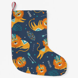 Petite Chaussette De Noël Caricature Lions Tribal Motif sans couture