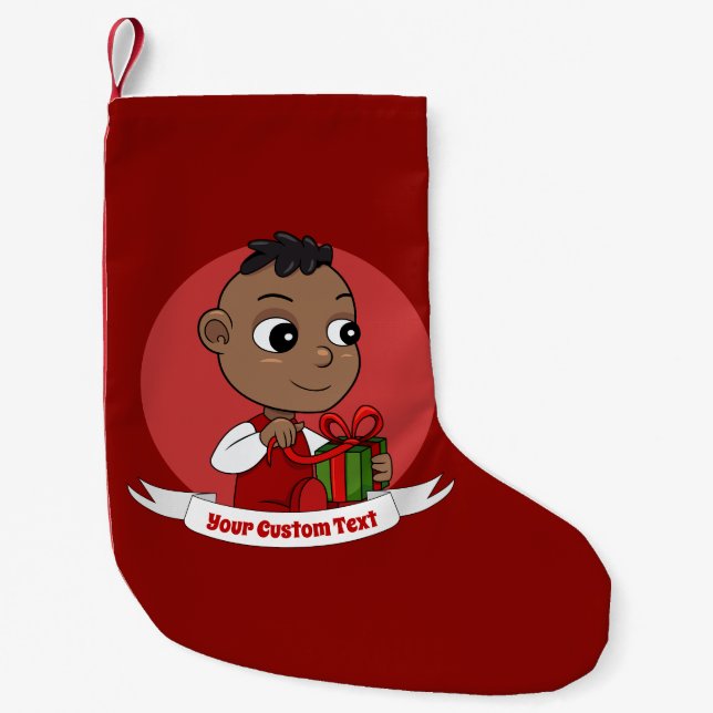 Petite Chaussette De Noël Caricature pour bébé afro-américain de Noël (Devant)