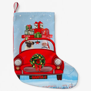 Petite Chaussette De Noël Carlin Chien En Voiture Avec Le Père Noël