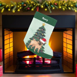 Petite Chaussette De Noël Carlin en Santa Hat Arbre de Noël Monogramme vert<br><div class="desc">Ce beau carlin a la tête inclinée à l'intérieur d'un mignon casquette du Père Noël. L'adorable chien est assis devant un joli sapin de Noël orné de décorations colorées. Personnalisez ce stock de Noël pour votre animal de compagnie dans une jolie courbe rouge au-dessus du magnifique dessin de mon chien...</div>