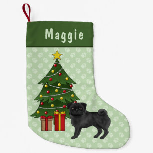 Petite Chaussette De Noël Carlin Noir Joli Chien De Caricature Avec Arbre De