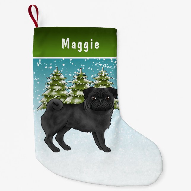 Petite Chaussette De Noël Carlin noir mignon caricature Chien Snowy Winter F (Devant)