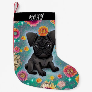 Petite Chaussette De Noël Carlin noir Noël Stocking avec nom.
