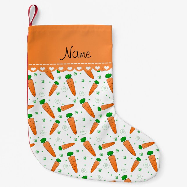 Petite Chaussette De Noël Carottes oranges blanches nommées personnalisées (Devant)
