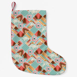 Petite Chaussette De Noël Carré aquarelle, arrière - plan géométrique patchw
