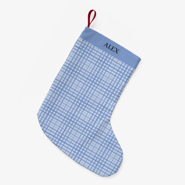 Petite Chaussette De Noël Carreaux Bleus (Devant (Accrochage))