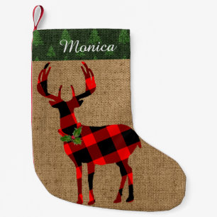 Petite Chaussette De Noël Carreaux de cerf rustiques