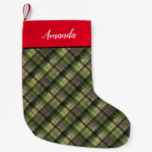 Petite Chaussette De Noël Carreaux écossais tartan vert noir classique