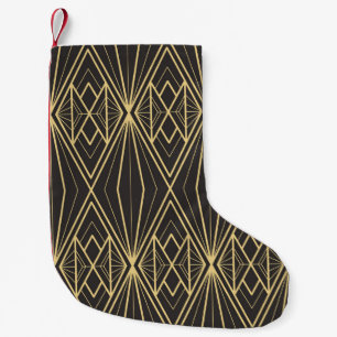 Petite Chaussette De Noël Carreaux géométriques vintages Motif d'or