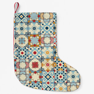 Petite Chaussette De Noël Carrelage marocain, motif sans couture colorée.