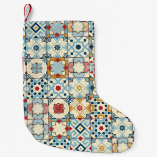 Petite Chaussette De Noël Carrelage marocain, motif sans couture colorée.