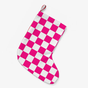 Petite Chaussette De Noël Carrés à carreaux rose vif blanc géométrique rétro