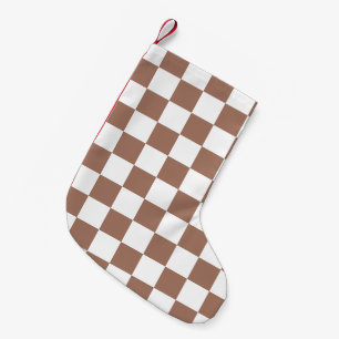 Petite Chaussette De Noël Carrés à damier marron moka blanc géométrique rétr