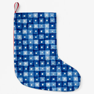 Petite Chaussette De Noël Carrés Bleus, Aquarelle Mosaïque sans joint.