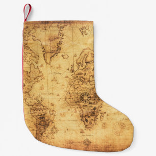 Petite Chaussette De Noël Carte du Vieux-Monde : Parchemin Vintage