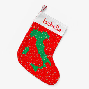 Petite Chaussette De Noël Carte rouge et verte des flocons de neige en Itali