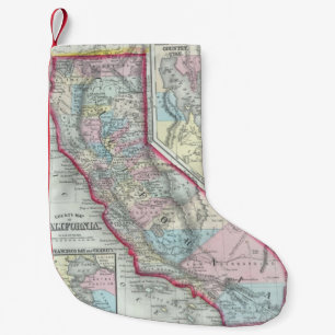 Petite Chaussette De Noël Carte vintage de la Californie (1860)