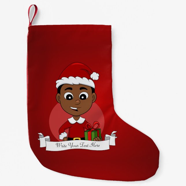 Petite Chaussette De Noël Carton Cute African American Christmas boy (Devant)