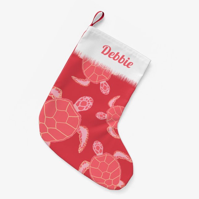 Petite Chaussette De Noël Cartoon Pink Sea Turtle Personnalisé (Devant (Accrochage))