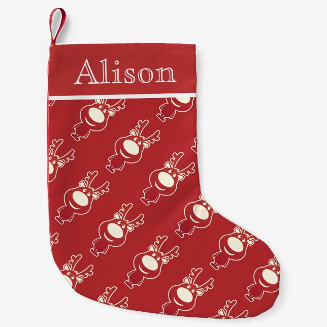 Petite Chaussette De Noël Cartoon Rudolph Motif rouge Personnalisé (Devant)