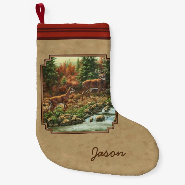 Petite Chaussette De Noël Cascade de cerfs et de ruisseaux Tan (Devant)
