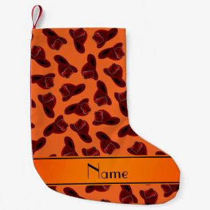 Petite Chaussette De Noël Casques d'incendie orange de nom personnel