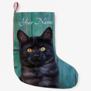 Petite Chaussette De Noël Cat-chaton noir mignon avec porte bleue Photo - No