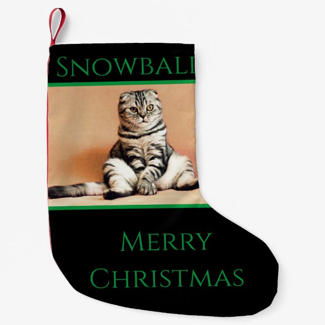 Petite Chaussette De Noël Cat Christmas Stocker Personnalisé (Devant)
