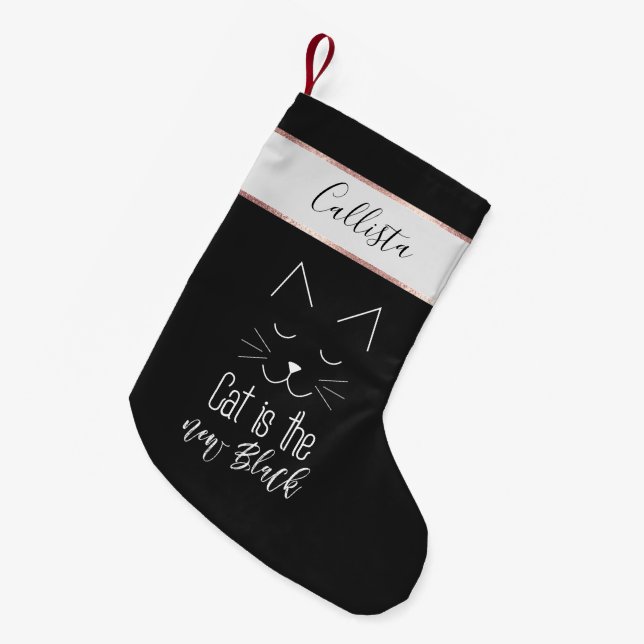 Petite Chaussette De Noël Cat est le nouveau citation noire mignon noir blan (Devant (Accrochage))