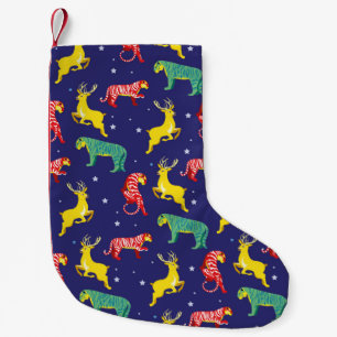Petite Chaussette De Noël Cerf de Noël et tigre. Tendances de couleur !_