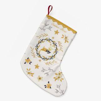 Petite Chaussette De Noël Cerf de Noël Fleur Jaune Crème Floral