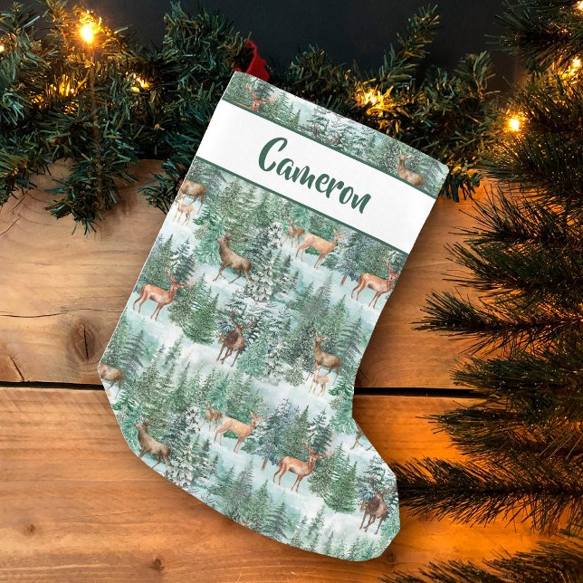 Petite Chaussette De Noël Cerf forestier aquarelle personnalisé (Créateur téléchargé)