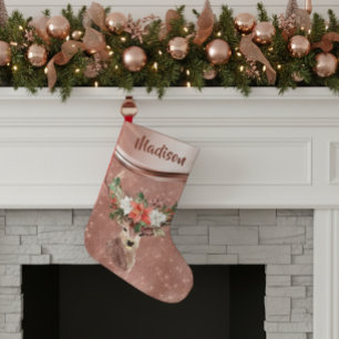 Petite Chaussette De Noël Cerf scintillant rose gold personnalisé