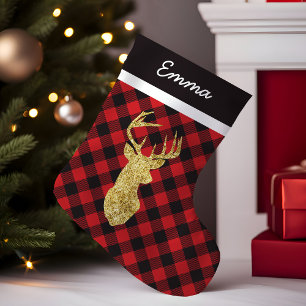 Petite Chaussette De Noël Châle écossais orignal doré monogrammé