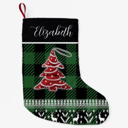 Petite Chaussette De Noël Châle personnalisé à carreaux Green Black Buffalo