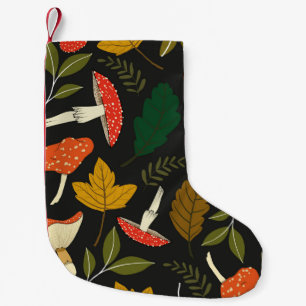Petite Chaussette De Noël Champignons colorés, feuille, couleur vintage.