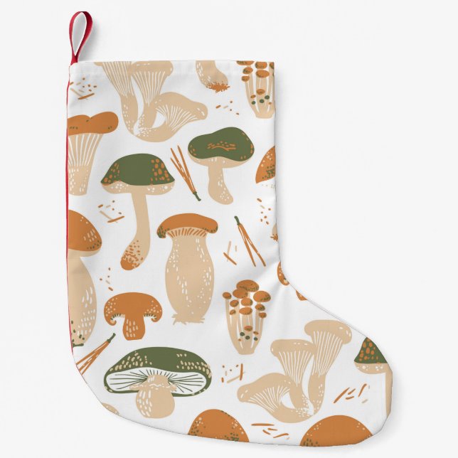 Petite Chaussette De Noël Champignons comestibles sans couture motif. Linocu (Devant)