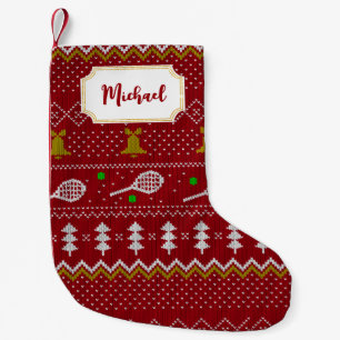 Petite Chaussette De Noël Chandail de Noël de Tennis Motif tricoté Rouge Noë