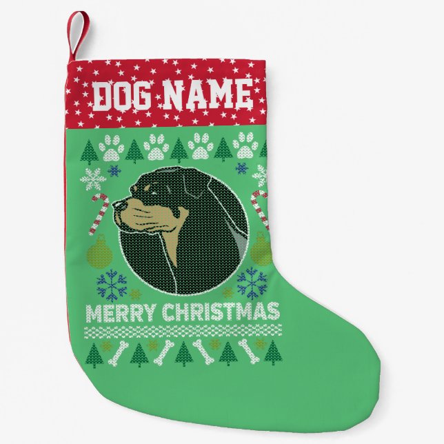 Petite Chaussette De Noël Chandail de Noël moche de chien Rottweiler (Devant)