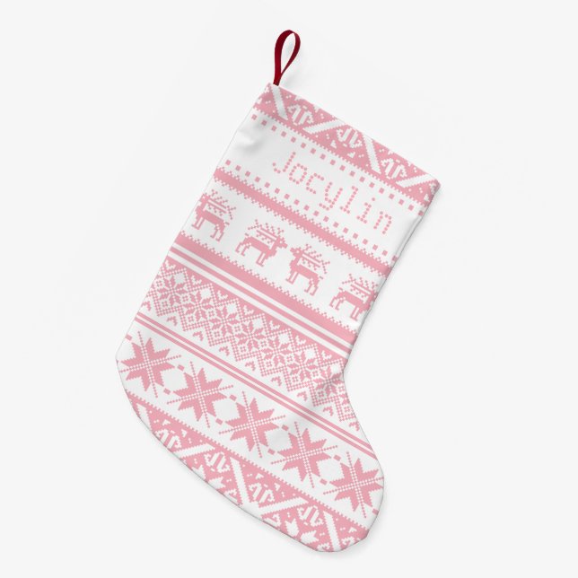 Petite Chaussette De Noël Chandail laid rose de Noël de bébé - votre nom (Devant (Accrochage))
